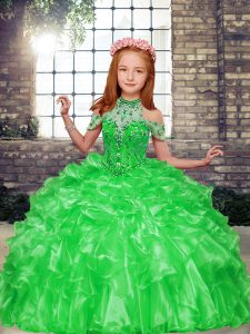  Lace Up High-neck Beading Little Girl Pageant Dress Organza Sleeveless