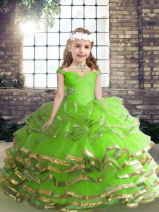 Perfect Straps Sleeveless Kids Formal Wear Floor Length Beading and Ruching Organza