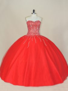 Luxurious Red Sleeveless Tulle Lace Up Sweet 16 Quinceanera Dress for Sweet 16 and Quinceanera