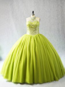  Lace Up Sweet 16 Dress Yellow Green for Sweet 16 and Quinceanera with Beading