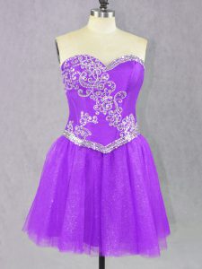 Edgy Sweetheart Sleeveless Prom Gown Mini Length Beading Lilac Tulle