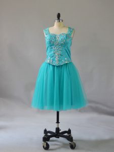 Custom Fit Mini Length A-line Sleeveless Turquoise Dress for Prom Zipper