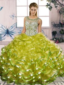 Comfortable Floor Length Ball Gowns Sleeveless Olive Green Quinceanera Gowns Lace Up