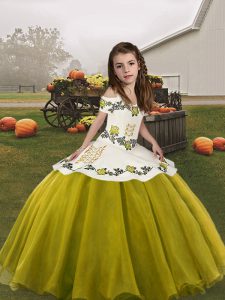 Low Price Sleeveless Embroidery Lace Up Little Girls Pageant Gowns