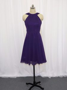 Customized Purple Chiffon Backless Straps Sleeveless Knee Length Prom Evening Gown Ruching