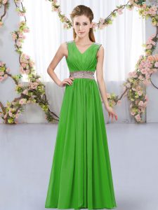 Sexy Empire Vestidos de Damas Green V-neck Chiffon Sleeveless Floor Length Lace Up