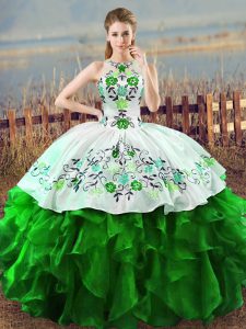 Most Popular Organza Sleeveless Floor Length Vestidos de Quinceanera and Embroidery and Ruffles