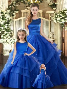  Royal Blue Sleeveless Ruffled Layers Floor Length Sweet 16 Quinceanera Dress