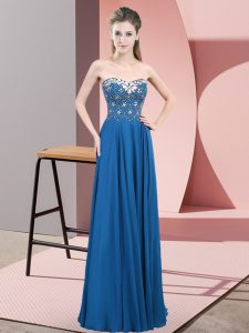 Great Blue Sweetheart Zipper Beading Dress for Prom Sleeveless