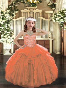  Sleeveless Lace Up Floor Length Beading and Ruffles Little Girls Pageant Dress Wholesale