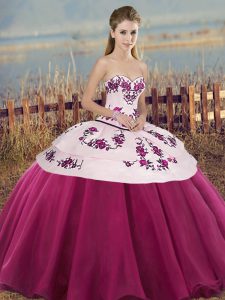 New Arrival Fuchsia Sleeveless Tulle Lace Up Quinceanera Dress for Military Ball and Sweet 16 and Quinceanera