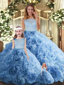  Floor Length Zipper Quince Ball Gowns Baby Blue for Military Ball and Sweet 16 and Quinceanera with Lace