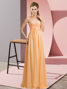 Cute Orange Empire Sweetheart Sleeveless Chiffon Floor Length Lace Up Beading Homecoming Dress
