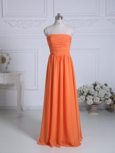 Top Selling Orange Empire Ruching Court Dresses for Sweet 16 Zipper Chiffon Sleeveless Floor Length