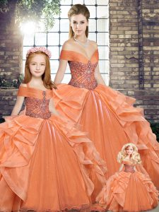  Off The Shoulder Sleeveless Organza Quince Ball Gowns Beading and Ruffles Lace Up
