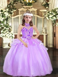 Best Halter Top Sleeveless Lace Up Little Girls Pageant Gowns Lavender Organza