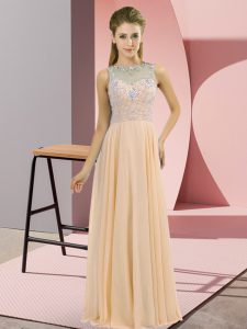 Lovely Peach Empire Beading Prom Dress Zipper Chiffon Sleeveless Floor Length