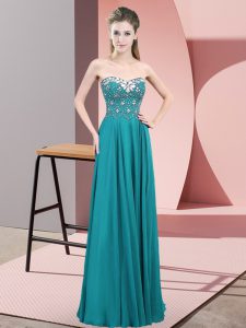Best Selling Teal Zipper Sweetheart Beading Prom Gown Chiffon Sleeveless