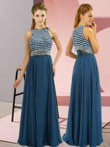 Dynamic Floor Length Side Zipper Homecoming Dress Teal for Prom and Party and Military Ball with Beading