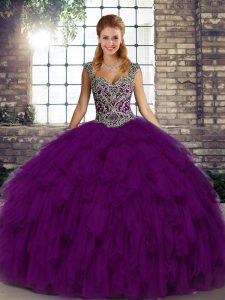  Purple Sleeveless Beading and Ruffles Floor Length Quinceanera Gown