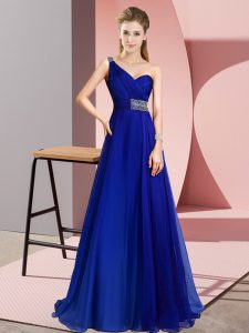 Sweet Royal Blue Prom Evening Gown One Shoulder Sleeveless Brush Train Criss Cross