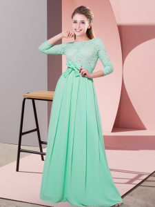 Luxurious Apple Green 3 4 Length Sleeve Chiffon Side Zipper Dama Dress for Wedding Party