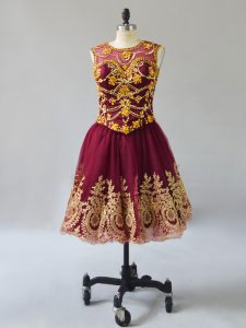 Super Mini Length Lace Up Evening Dress Burgundy for Prom and Party with Beading and Appliques