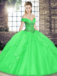Charming Off The Shoulder Sleeveless Lace Up Vestidos de Quinceanera Green Tulle