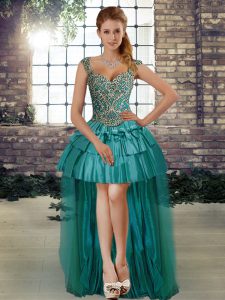 Extravagant Straps Sleeveless Lace Up Beading Homecoming Dress in Teal 