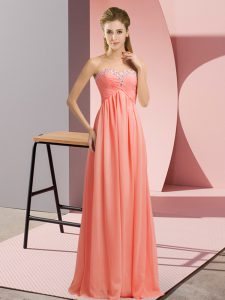 Exquisite Beading Prom Dress Watermelon Red Lace Up Sleeveless Floor Length