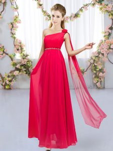 Chic Floor Length Red Vestidos de Damas Chiffon Sleeveless Beading and Hand Made Flower