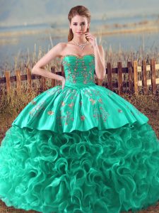  Lace Up Quinceanera Dresses Turquoise for Sweet 16 and Quinceanera with Embroidery and Ruffles Brush Train