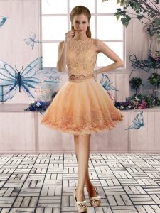  Mini Length Gold Prom Dresses Scoop Sleeveless Backless