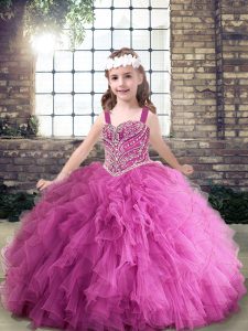  Lilac Zipper Straps Beading Little Girls Pageant Dress Tulle Sleeveless