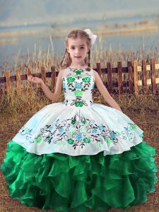 Admirable Sleeveless Embroidery and Ruffles Lace Up Pageant Gowns For Girls