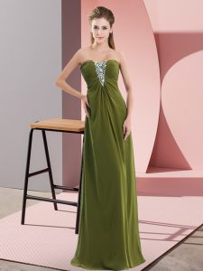 Classical Floor Length Zipper Dress for Prom Olive Green for Prom and Party with Beading