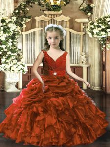Custom Made Brown Sleeveless Organza Backless Little Girls Pageant Dress Wholesale for Party and Sweet 16 and Wedding Party