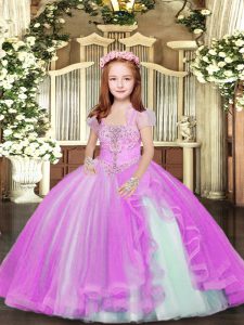 Elegant Beading Child Pageant Dress Lilac Lace Up Sleeveless Floor Length