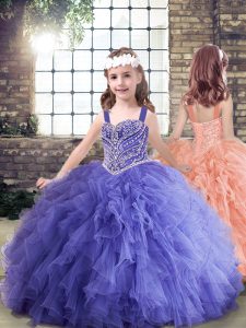 Sleeveless Beading and Ruffles Lace Up Little Girl Pageant Gowns