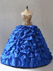 Fantastic Sweetheart Sleeveless Lace Up Quinceanera Gown Blue Taffeta