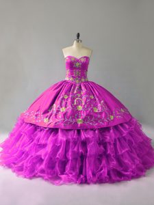  Sweetheart Sleeveless Organza Quinceanera Gown Embroidery and Ruffles Lace Up