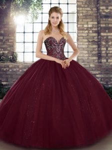 Exceptional Burgundy Sweetheart Neckline Beading Quinceanera Gown Sleeveless Lace Up
