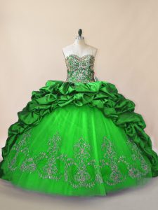 Hot Sale Lace Up Sweet 16 Dress Green for Sweet 16 and Quinceanera with Beading and Pick Ups Brush Train