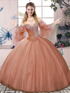 Amazing Sweetheart Sleeveless Lace Up Quinceanera Dresses Rust Red Tulle