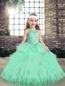 Perfect Scoop Sleeveless Lace Up Little Girl Pageant Gowns Apple Green Tulle