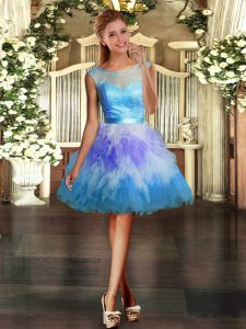  Multi-color Ball Gowns Tulle Scoop Sleeveless Lace and Ruffles Mini Length Backless Homecoming Dress