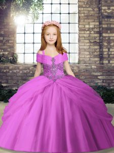  Straps Sleeveless Lace Up Little Girls Pageant Dress Lilac Tulle