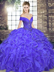  Lavender Sleeveless Organza Lace Up 15 Quinceanera Dress for Military Ball and Sweet 16 and Quinceanera