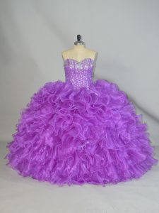 Superior Organza Sleeveless Floor Length Sweet 16 Quinceanera Dress and Beading and Ruffles