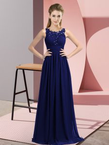 Superior Navy Blue Sleeveless Beading and Appliques Floor Length Quinceanera Court Dresses